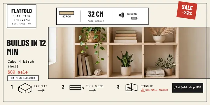 Flatfold Cube 4 assembly sale post: shelf assembly sale post template