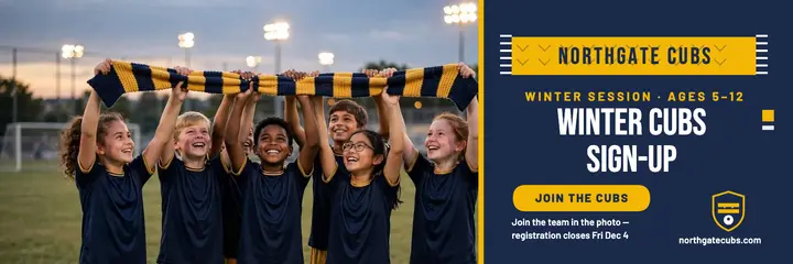 Northgate Cubs winter sign-up scarf header: soccer sign-up header template