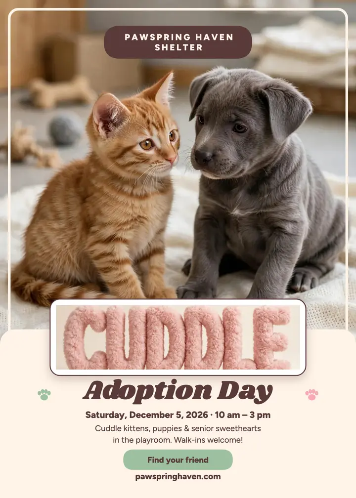 Pawspring Haven cuddle adoption day invitation template