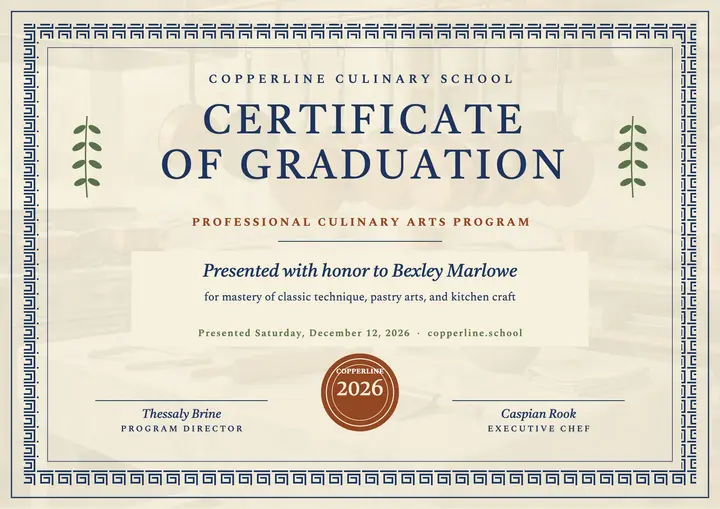 Copperline culinary graduation certificate template
