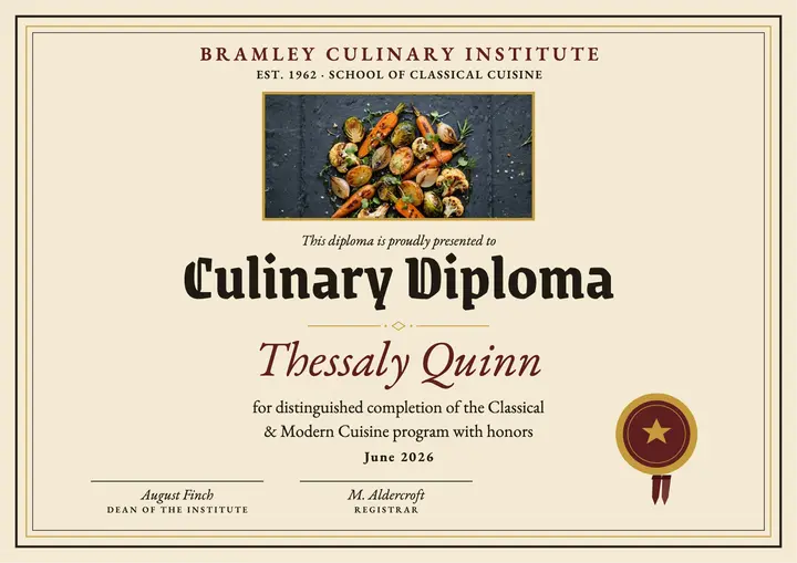 Bramley Culinary Institute diploma template