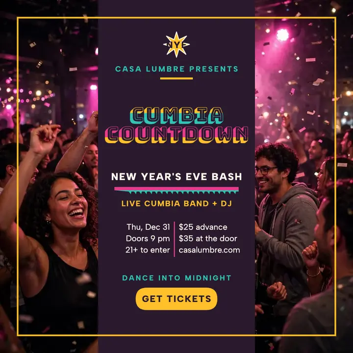 Casa Lumbre Cumbia Countdown party post template