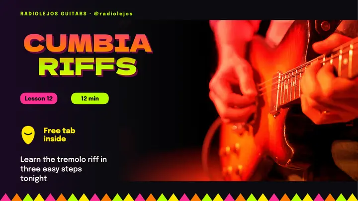 Cumbia riffs guitar lesson thumbnail, chicha poster template
