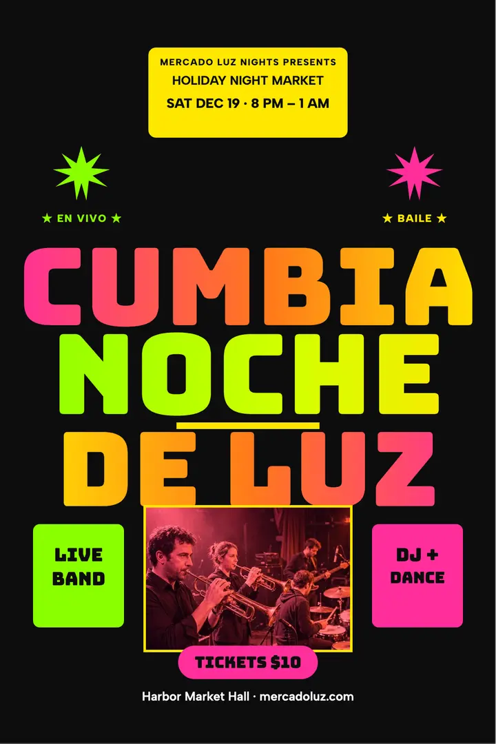 Mercado Luz cumbia night market poster template