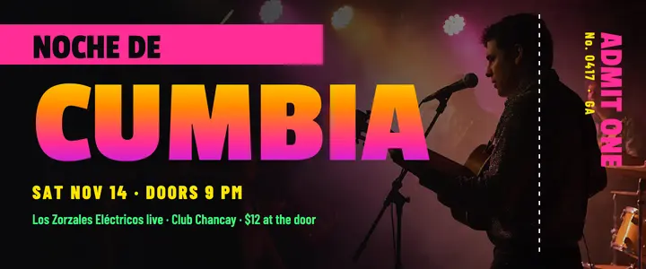 Cumbia night concert ticket, chicha poster template