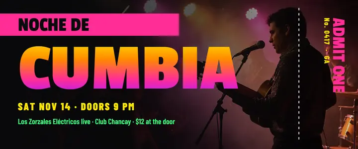 Cumbia night concert ticket, chicha poster template