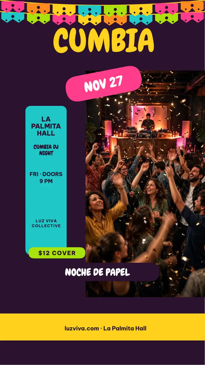 La Palmita cumbia DJ night papel story template