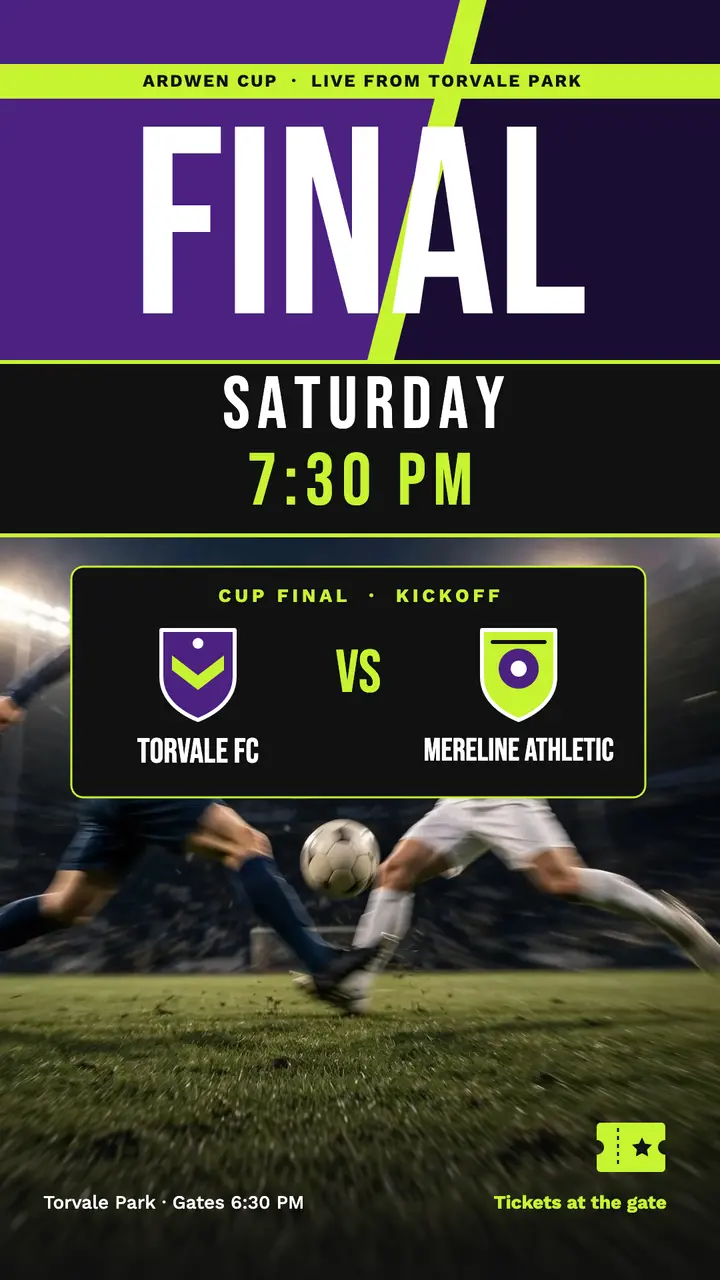 Cup final fixture story, matchday broadcast template