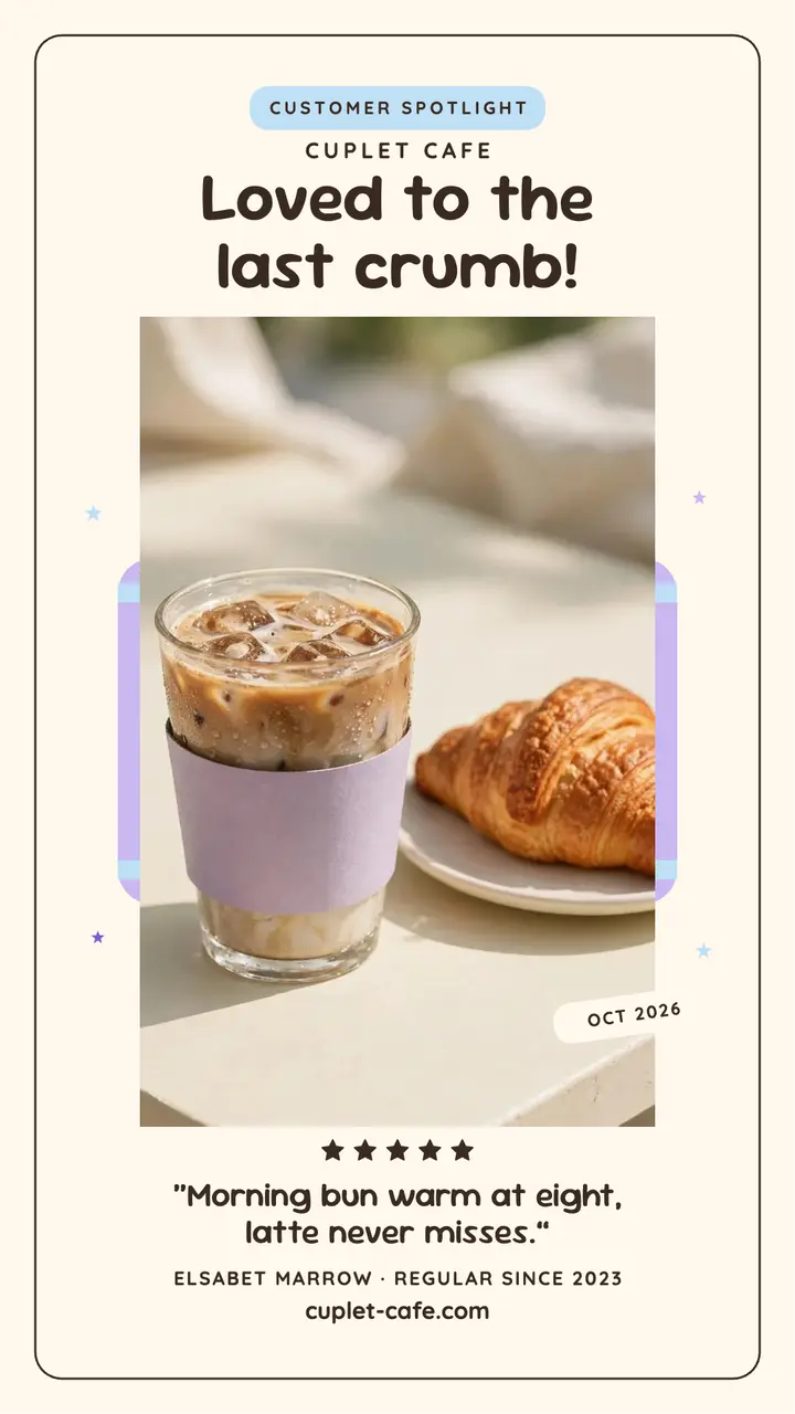 Cuplet Cafe customer spotlight review story template