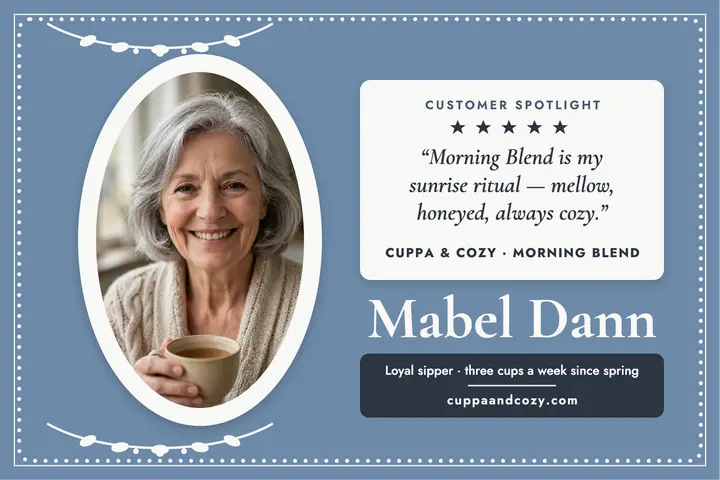 Cuppa and Cozy cameo spotlight postcard template