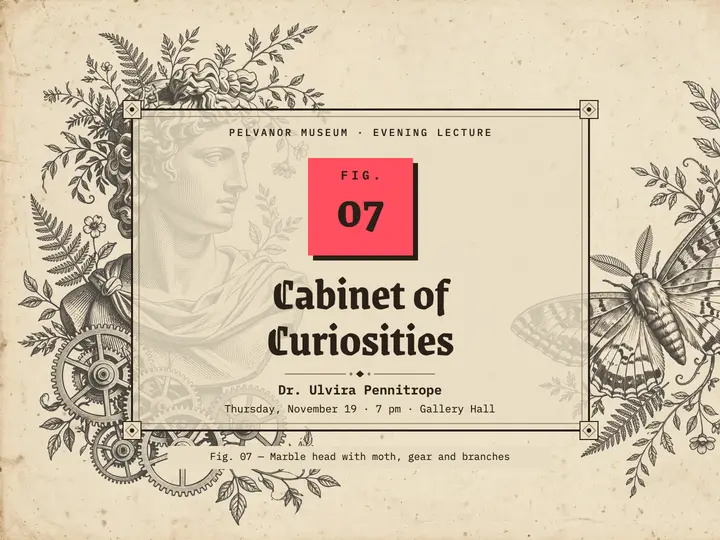 Cabinet of Curiosities museum lecture title slide template