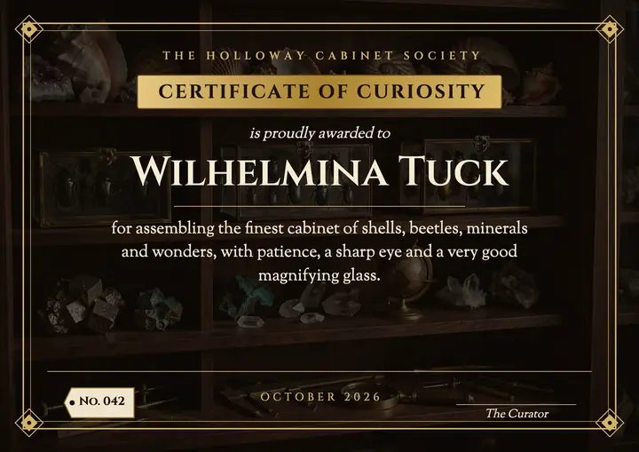 Holloway Cabinet Society certificate template