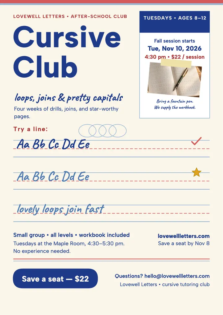 Lovewell Letters cursive club flyer template
