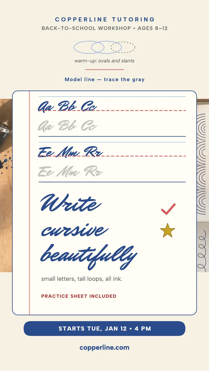 Copperline cursive club copybook story template