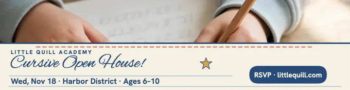 Little Quill cursive open house billboard: tutoring open house billboard template