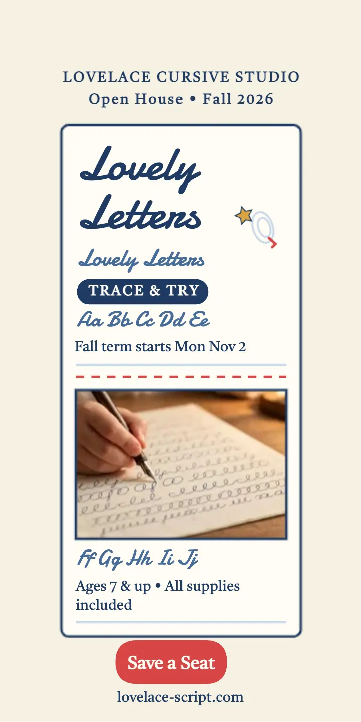 Lovelace cursive studio open house ad template
