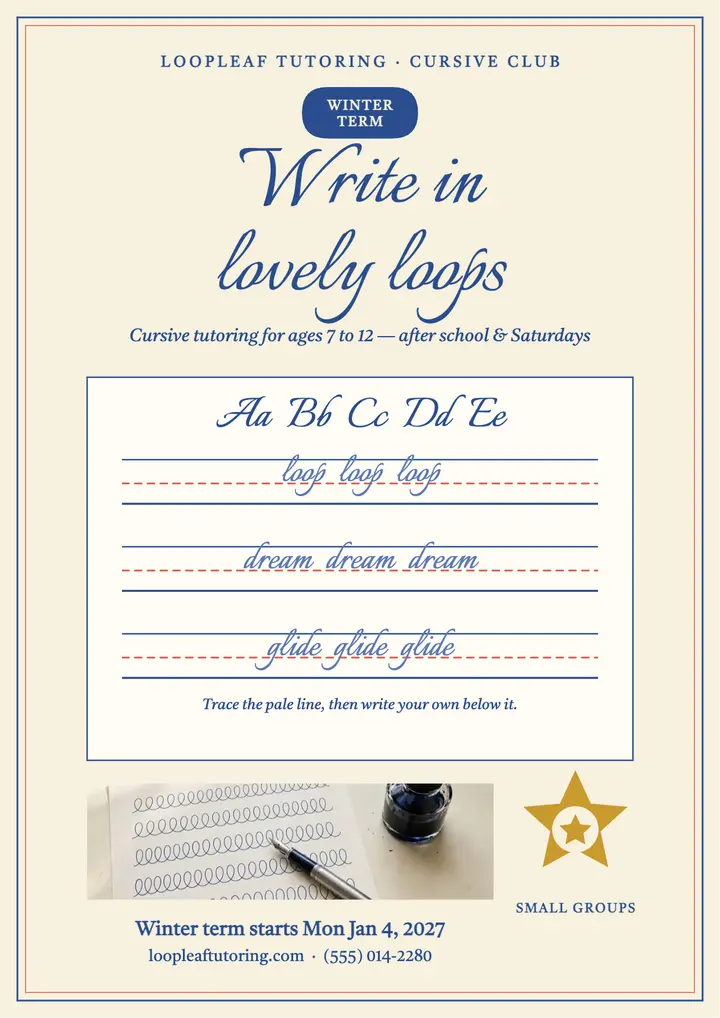 Loopleaf cursive practice flyer template