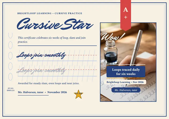 Brightloop Cursive Star certificate template