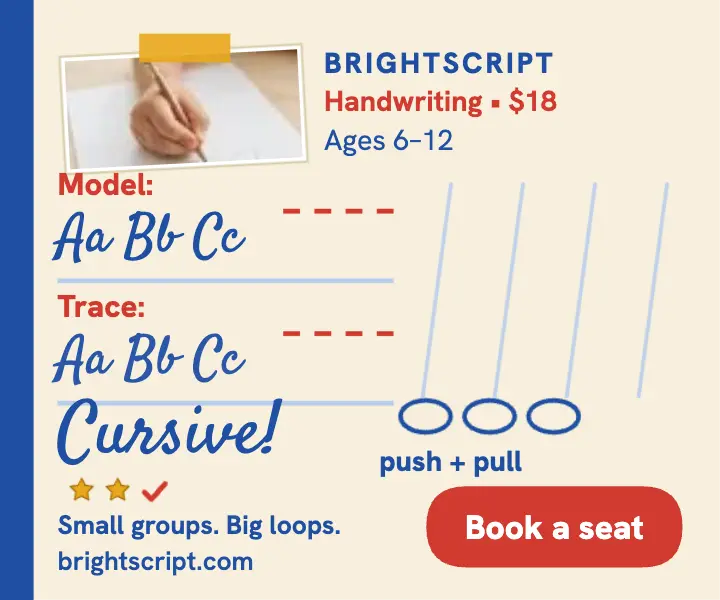 Brightscript cursive classes copybook ad template