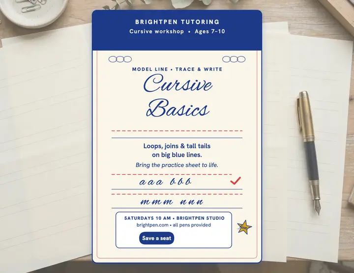 Brightpen cursive workshop flyer template