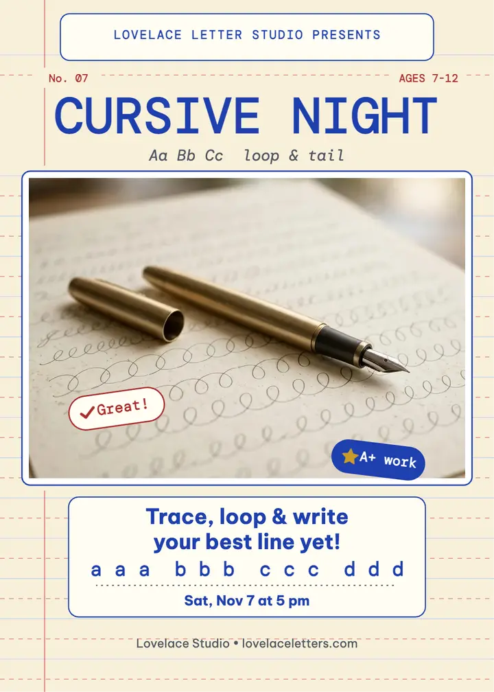 Cursive night workshop invitation, copybook template