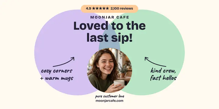 Moonjar Cafe customer love Venn post: customer review post template