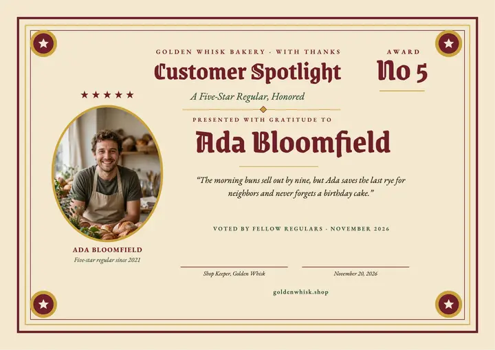 Golden Whisk customer spotlight award template