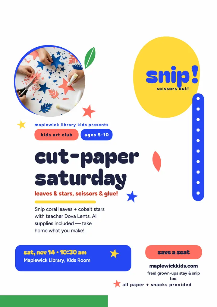 Cut-paper Saturday library flyer: cut-paper art flyer template