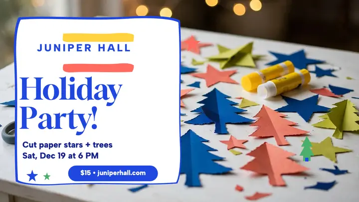 Juniper Hall cut-paper holiday party thumbnail template