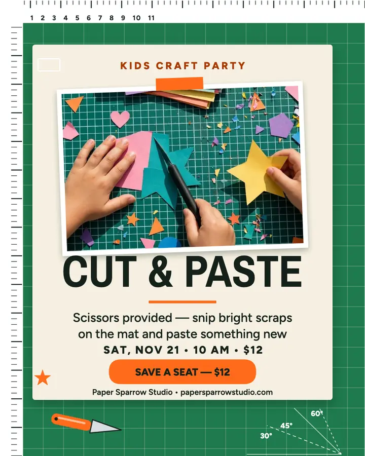 Paper Sparrow cut and paste party post: kids craft party post template