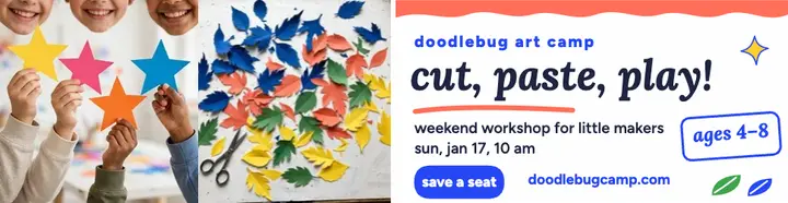 Doodlebug weekend art workshop billboard: kids art workshop ad template