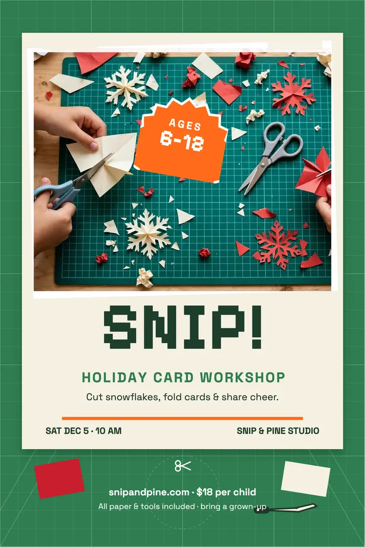 Snip and Pine holiday card workshop poster template