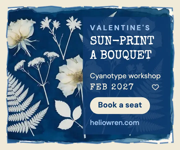 Valentine cyanotype sun-print workshop ad template