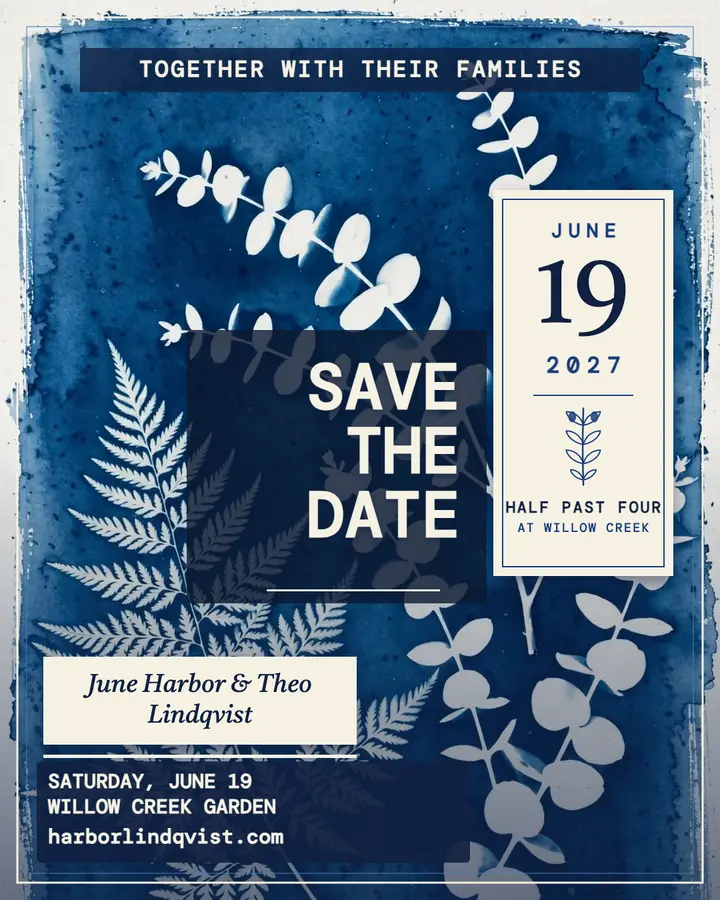 Harbor Lindqvist cyanotype save the date: save the date post template