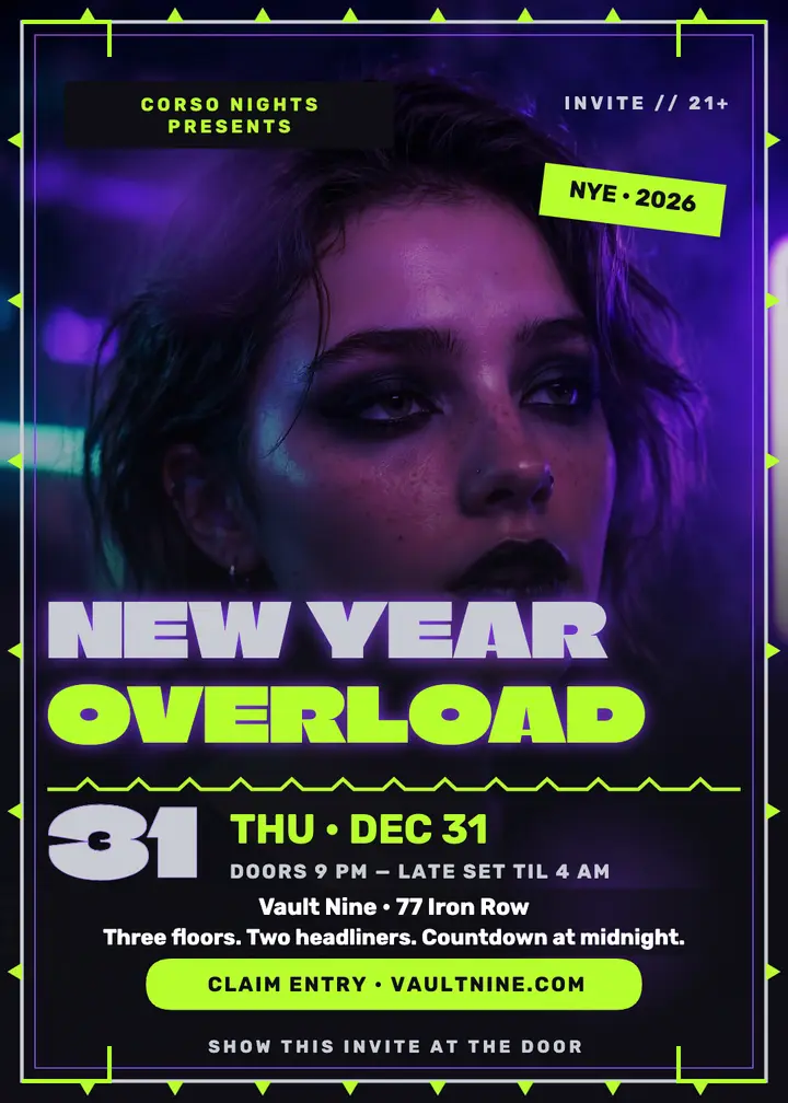 Vault Nine New Year invitation, cyber goth template