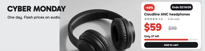 Cloudline headphones Cyber Monday flash sale banner: cyber monday flash sale banner template