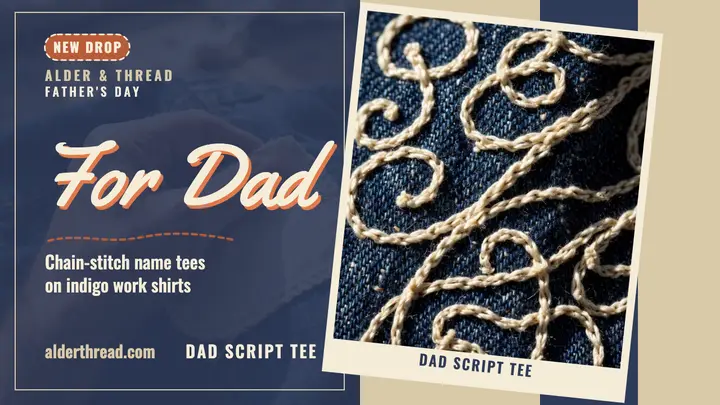 Alder and Thread Dad Script Tee thumbnail template