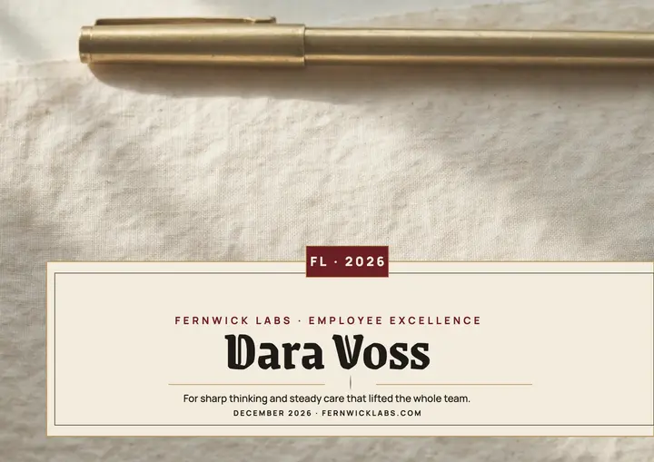 Fernwick Labs excellence award certificate template
