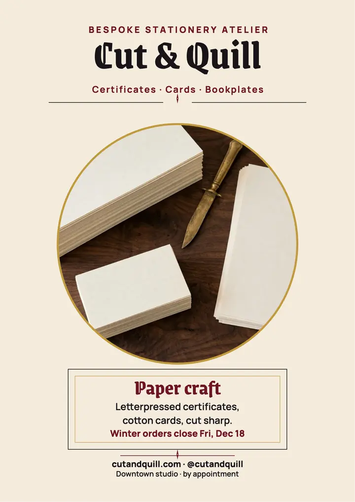 Cut and Quill bespoke stationery flyer template