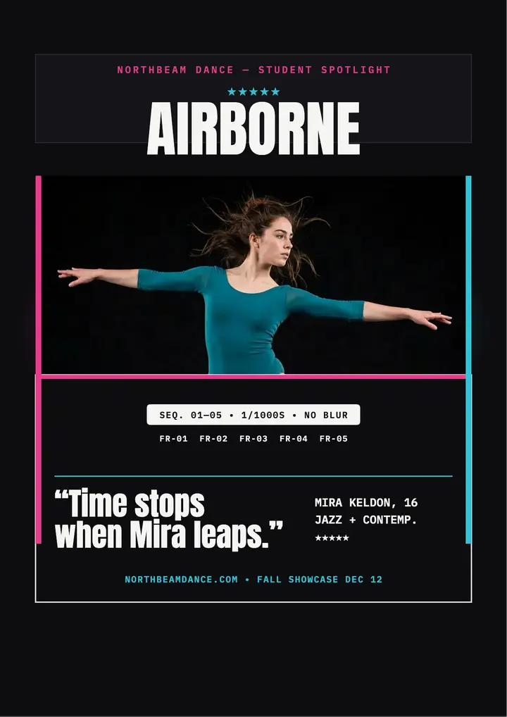 Northbeam Dance student spotlight review flyer template