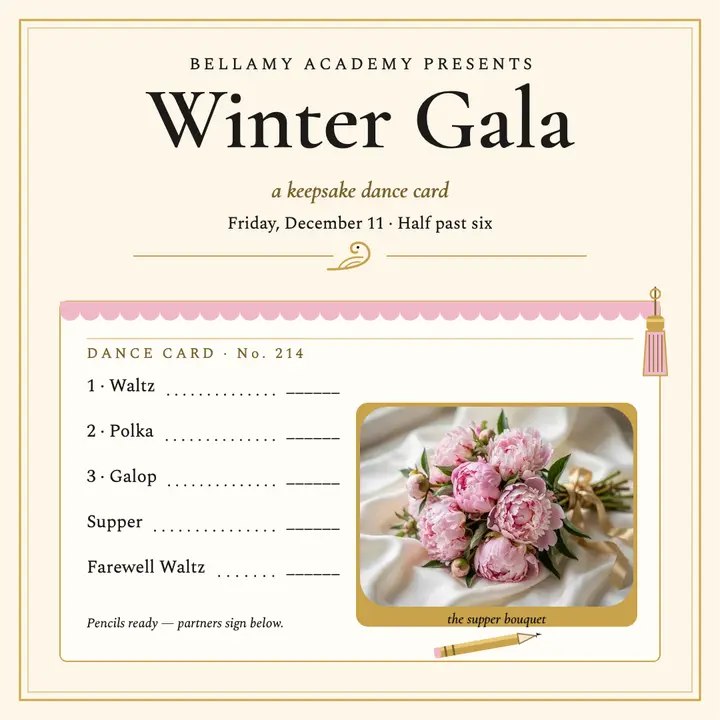 Bellamy Academy Winter Gala dance card template