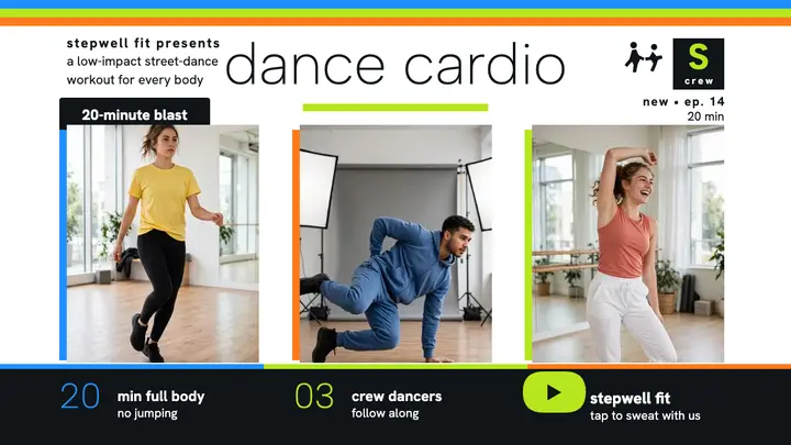 Stepwell dance cardio class thumbnail template