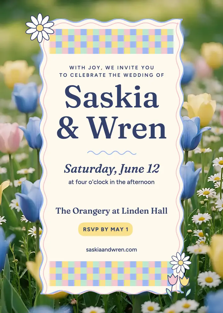 Saskia and Wren pastel wedding invitation template