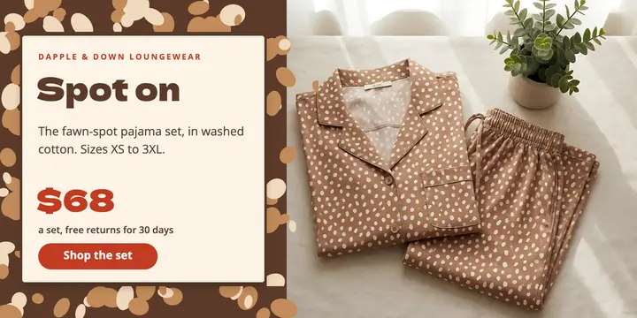 Dapple & Down loungewear post, wild print template