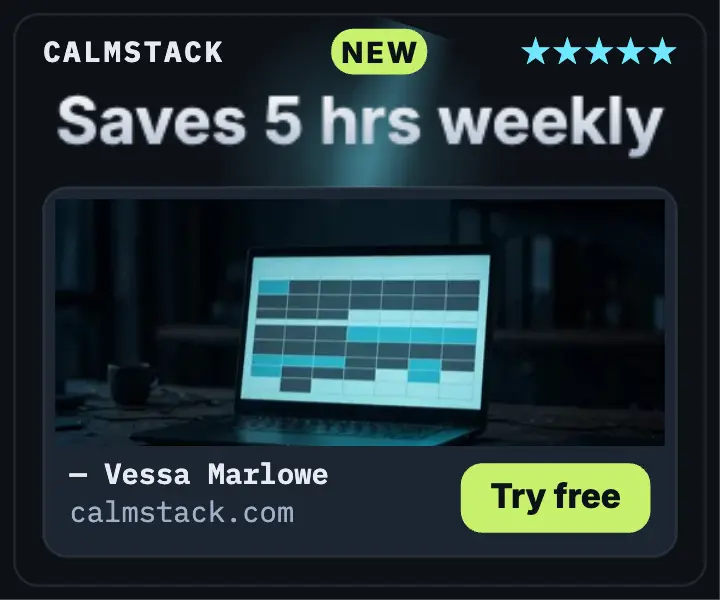 Calmstack review ad, dark glow: saas testimonial ad template