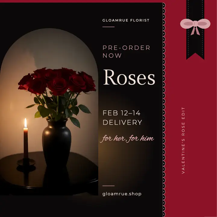 Gloamrue dark romance Valentine's rose pre-order post template