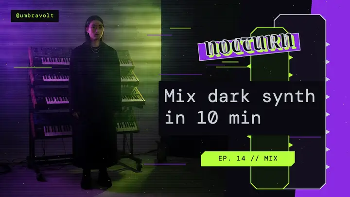 Dark synth mixing tutorial thumbnail, cyber goth template