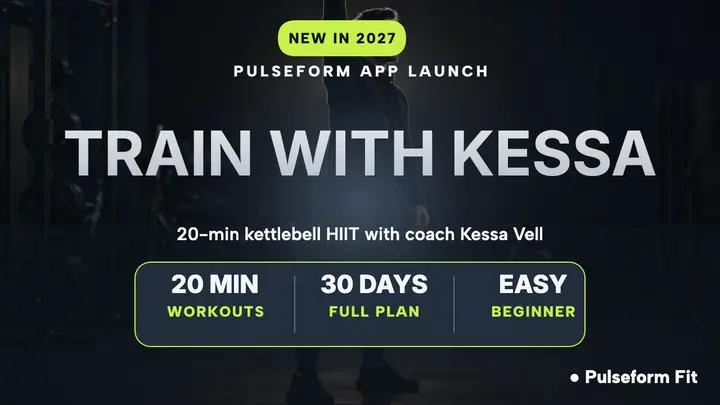 Pulseform app launch thumbnail, coach Kessa template