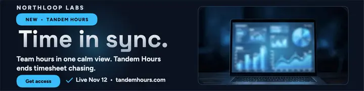 Tandem Hours launch banner, dark mode: saas launch banner template
