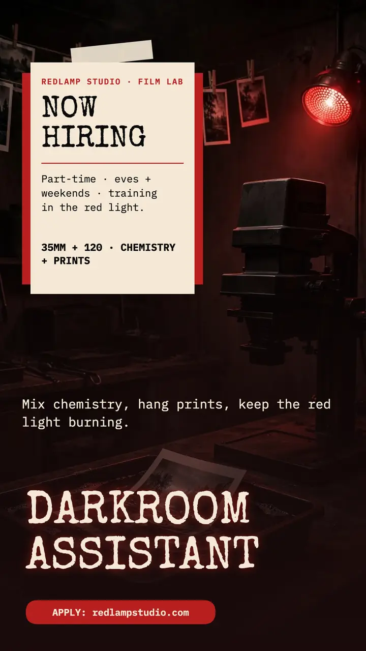 Redlamp darkroom assistant hiring story: darkroom assistant hiring story template